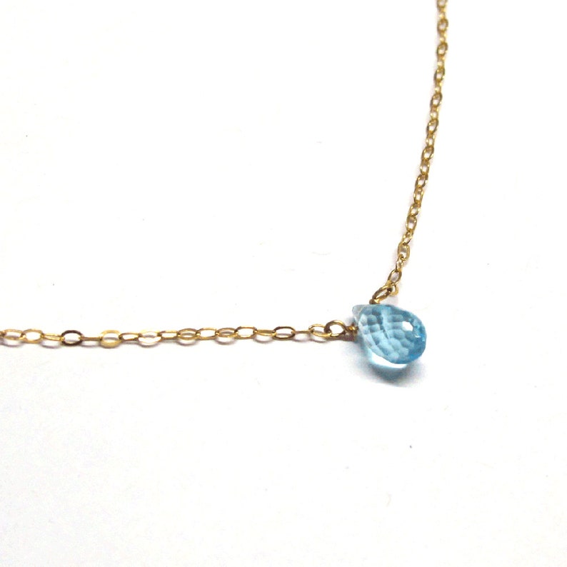 Blue Topaz Necklace / Topaz Pendant / Everyday Simple Blue Topaz Choker on 14K Gold Filled or Sterling Silver Chain / November Birthstone image 3