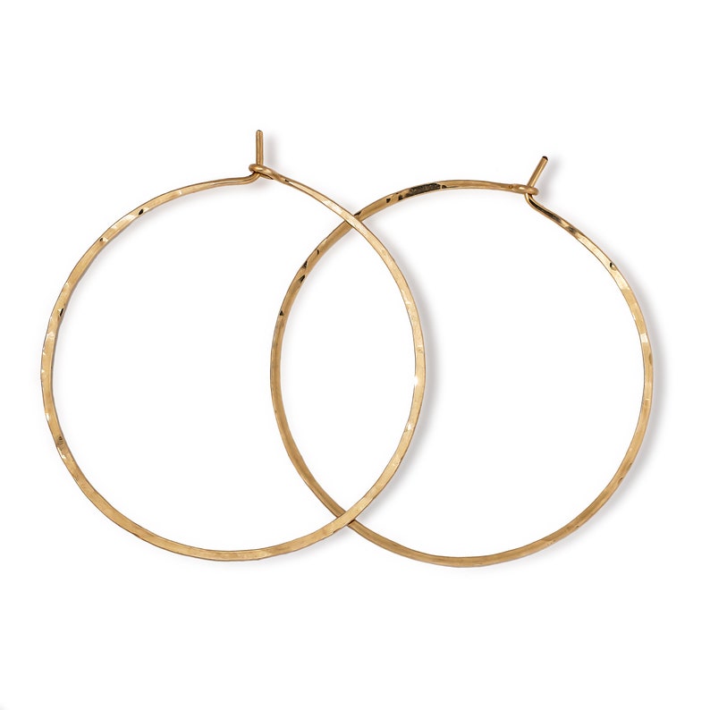 Gold Hoop Earrings Thin Gold Hoops Thin Hammered Hoops Silver or Rose Gold Hoops Straight Through Endless Hoops 2 Large Hoops image 2