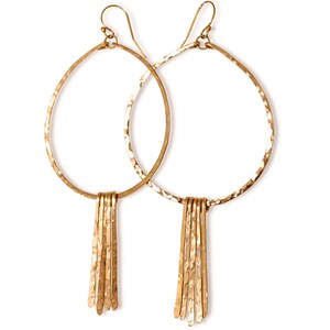 XL Gold Fringe Hoops / Gold Fringe Earrings / 3 inch 14K Gold Filled Fringe and Large Hammered Hoop Earrings image 2