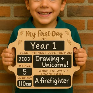 First Day Of School Reusable Memory Board – Personalized or Non‑Personalized – Maple or Oak, Chalkboard Panels