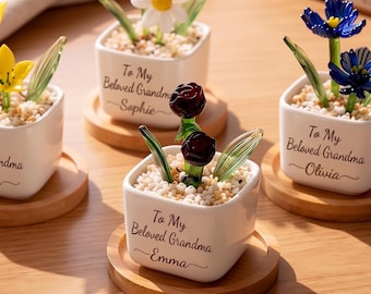 Personalized Birth Flower Pot for Grandma, Custom Glass Flower Gift, Nana Keepsake Decor