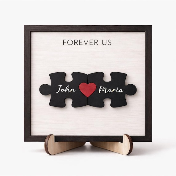 Personalized Couple Puzzle Name Sign, Custom Names Plaque, Forever Us Gift, Valentine’s Day Anniversary Wedding Keepsake, Home Decor