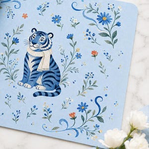 Floral corner detail on blue tiger mahjong mat with unbound edge