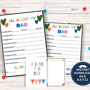 Father&#39;s Day Gift All About My Dad Printable | Dad&#39;s Birthday Gift | Personalized Dad Gift from Kids | Instant Download