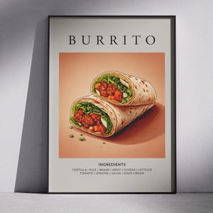 Burrito art | Fun burrito wall art for Mexican food lovers! Perfect for kitchens, restaurants & taco lovers. Instant digital download