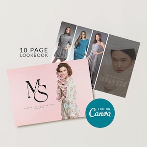 10 Páginas Editáveis de Lookbook de Moda - Modelo Canva, Portfólio de Coleção Digital, Catálogo de Marca | Folha de Linha de Modelos, Kit de Designer de Moda