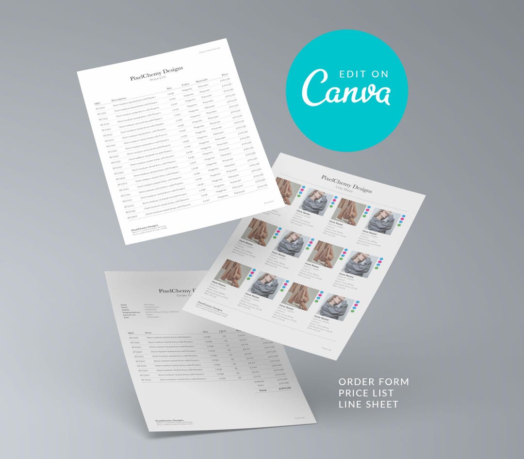 Wholesale Line Sheet, Price List & Order Form Template | Editable ...