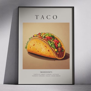 Taco art | Spice up your kitchen with this fun taco printable wall art! Perfect for food lovers & Mexican decor. Instant digital download