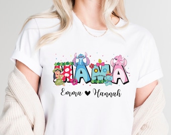 Custom Lilo and Stitch Mama Shirt, Mother's Day T-Shirt, Disney Mama Shirt, Mother's Day Shirt, Disney Kids Name Mama Tee, Disney Mama Tee