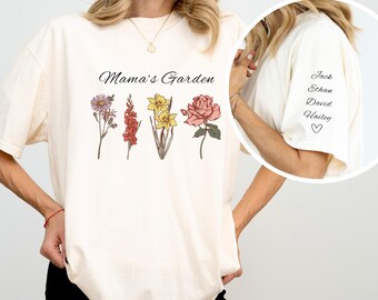 Comfortkleuren aangepast geboortemaand bloemenshirt, moedertuinshirt, aangepast Moederdagshirt, aangepast moederdagcadeau, moeder T-shirt bloemen