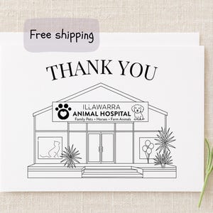Tarjeta de agradecimiento veterinaria personalizada con ilustración de arte lineal de clínica veterinaria / Tarjeta de agradecimiento personalizada para hospital veterinario / Agradecimiento a la clínica veterinaria, pérdida de mascota
