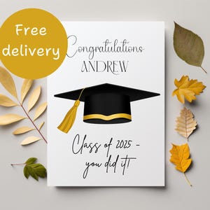 Personalised university graduation congratulation card; Custom card for Uni graduate; Graduation card with mortarboard; Card for new grads