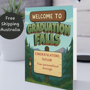 Personalised Funny Cartoon Inspired Graduation Card, Custom Name Congrats Card for Grads, Cartoon High School or Uni Grad Gift