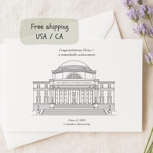 Carte personnalisée de remise des diplômes de dessin au trait Ivy League University Livraison gratuite aux États-Unis ; Carte de remise de diplôme personnalisée pour fille ou fils, ami