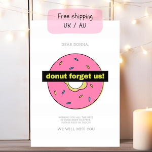 Personalised Donut coworker office farewell card; peraonalised card for colleague leaving the team; cute office themed goodbye card
