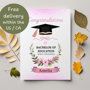 Carte de remise des diplômes de baccalauréat en éducation ; Nom personnalisé et carte de remise des diplômes ; cadeau pour les diplômés de l'éducation, cadeau pour professeur diplômé