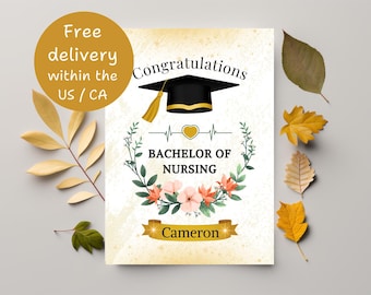 Personalized Bachelor of Nursing Graduation Card: Floral Design