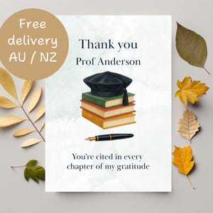 Personalisierte Aquarell Dankeskarte von PhD-Studenten-Graduierten an PhD Betreuer Betreuer Akademischen Mentor, Dankeskarte für Professor