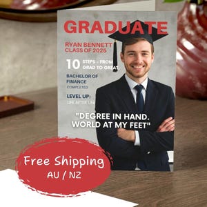 Personalized Graduation Magazine Cover Style Card, Custom Graduate name and degree, Custom Grad Gift for Him or Her, Class of 2025 Gift