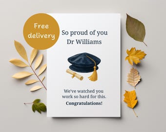 Personalized PhD Graduation Card: Watercolor Doctoral Tam Illustration