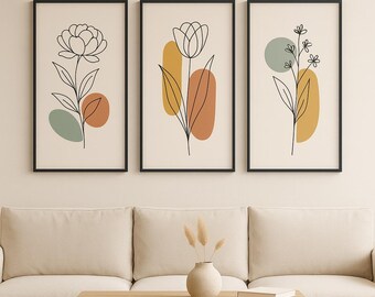 Triptych Art - Minimal Floral Line | Scandinavian Wall Decor | Digital Download