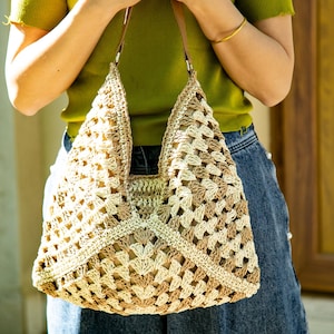 Sac tissé main Lafite Grass au crochet, sac à main tissé, sac tissé creux, sac bandoulière, sac de plage, cadeau de vacances, cadeau pour femme