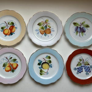 Antique Hand-Painted &quot;BSM&quot; Porcelain Dessert Plates with Fruit