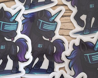 Holographic Cyberpunk Unicorn Sticker – Waterproof Vinyl Decal
