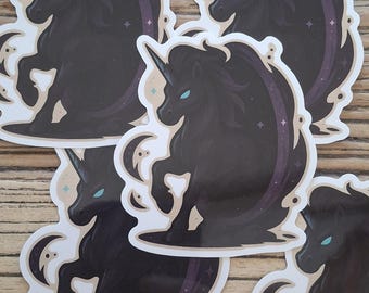 Holographic Eclipse Unicorn Sticker: Dark Cosmic Fantasy Vinyl Decal