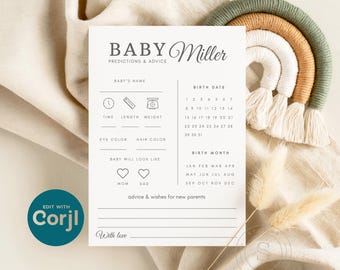 Gioco stampabile con schede di previsione e consigli per neonati, scheda di previsione per baby shower, consigli per genitori, gioco di indovinello sul sesso, download immediato / BP03