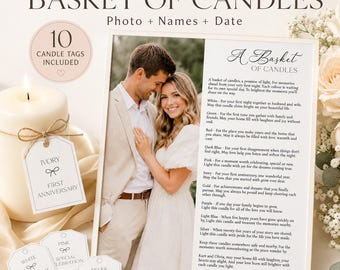 Poesia per cesto di candele con immagine, poesia per addio al nubilato con bigliettini, regalo personalizzato per matrimonio e anniversario