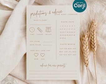Previsioni e consigli per il bambino Schede di previsione per il baby shower Gioco per baby shower Consigli per i genitori / Download immediato / BP01