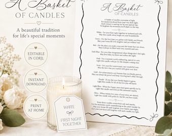 Poesia "Cesto di candele" stampabile con 10 etichette per candele, regalo per addio al nubilato e matrimonio in formato PDF