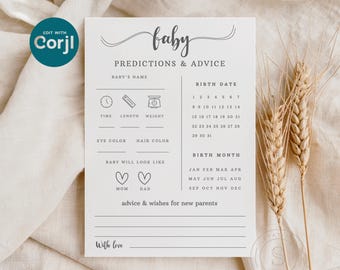 Previsioni e consigli per il bambino Schede di previsione per il baby shower Gioco per baby shower Consigli per i genitori / Download immediato / BP02