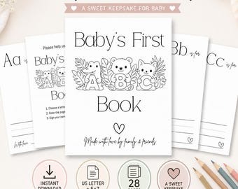 Il primo libro da colorare ABC del bambino, stampabile, gioco ABC per baby shower, pagine da colorare dell'alfabeto per il bambino, libro ABC, attività per baby shower, download digitale