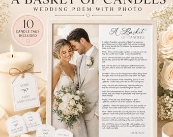 Poesia per matrimonio con foto, regalo di nozze personalizzato, poesia con cesto di candele, regalo personalizzato per la coppia, regalo per addio al nubilato, 10 etichette per candele