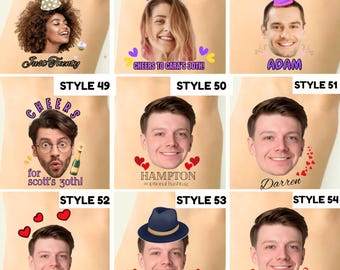 Custom Face Temporary Tattoos Grooms Photo Bachelorette Birthday Party Favors Funny Gift Personalized Face Cutout Dogs Pet cropped decor