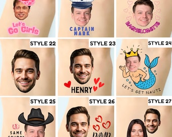 Personalisiertes Gesicht temporäres Tattoo, Foto temporäres Tattoo, Geburtstagsgeschenke, individuelles Gastgeschenk, Bräutigam Gesichtstattoo, Bachelorette Tattoos