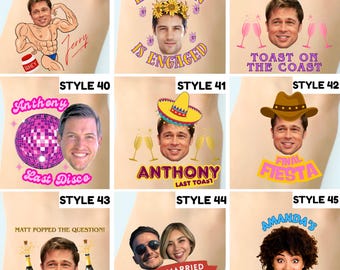 Custom Face Temporary Groom Tattoo Bachelorette Party Tini Bit Margs Matrimony Cowboy Mom Getting Married Fiesta Personalized Party Favor