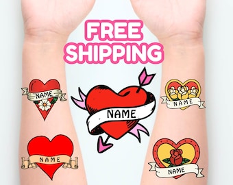 Custom Heart Tattoos with Couples Names, Memorable Wedding Favors Heart Custom Face Temporary Tattoos, Birthday Party Favors,