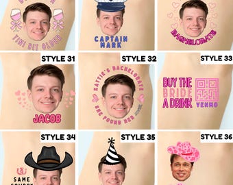 Custom Face Temporary Tattoos Grooms Photo Bachelorette Birthday Party Favors Funny Gift Personalized Face Cutout Dogs Pet cropped deco