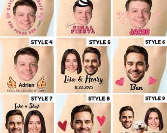 Custom face temporary tattoo, photo temporary tattoo, birthday party favors, custom party favors, grooms face tattoo, bachelorette tattoos