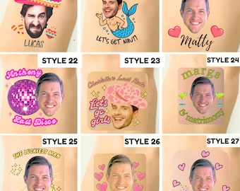 Custom face temporary tattoo, photo temporary tattoo, birthday party favors, custom party favors, grooms face tattoo, bachelorette tattoos