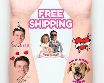 Custom Face Temporary Tattoos Grooms Photo Bachelorette Birthday  Mom Getting Married Personalized Face Cutout Dogs Pet cropped decor