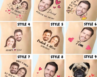Personalized Face Tattoo, Party Favors Temporary Tattoos, Bachelorette or Bachelor Party Favor, Birthday, Graduation, Pets, Retirement