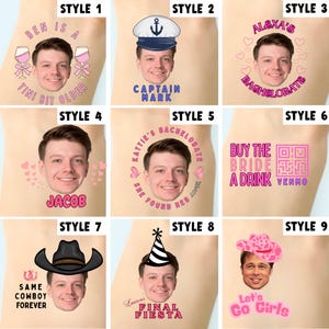 Custom Face Temporary Tattoos Grooms Photo Bachelorette Birthday Party Favors Party Accessory, Personalized Bachelorette Tattoo with Groom