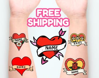 Couples Heart Tattoo, Bachelorette Tattoos, Custom Heart Tattoos with Names, Personalized Wedding Heart Tattoo, Bride & Groom Heart Tattoo