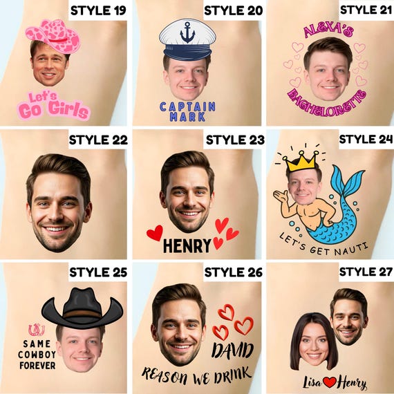 Bachelorette Party Favors Bachelorette Tattoo Bachelorette Party Favor Groom's Face Tattoo Bride Tattoo Bride Gift Funny Gift Temporary