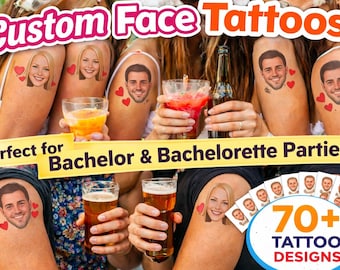 Custom Face Temporary Groom Tattoo Bachelorette Party Tini Bit Margs Matrimony Cowboy Mom Getting Married Fiesta Personalized Party Favor
