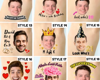Custom face temporary tattoo, photo temporary tattoo, birthday party favors, custom party favors, grooms face tattoo, bachelorette tattoos